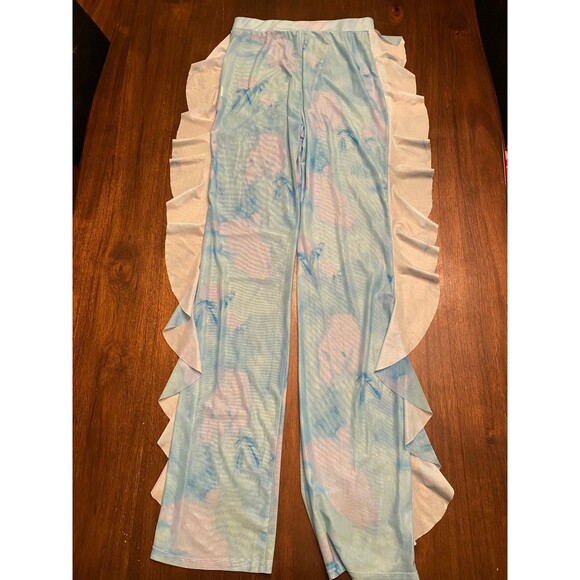 Ruffle Sheer Mesh Swimwear Bikini Cover Up Pants See Through Women's Ruffle - Picture 1 of 2